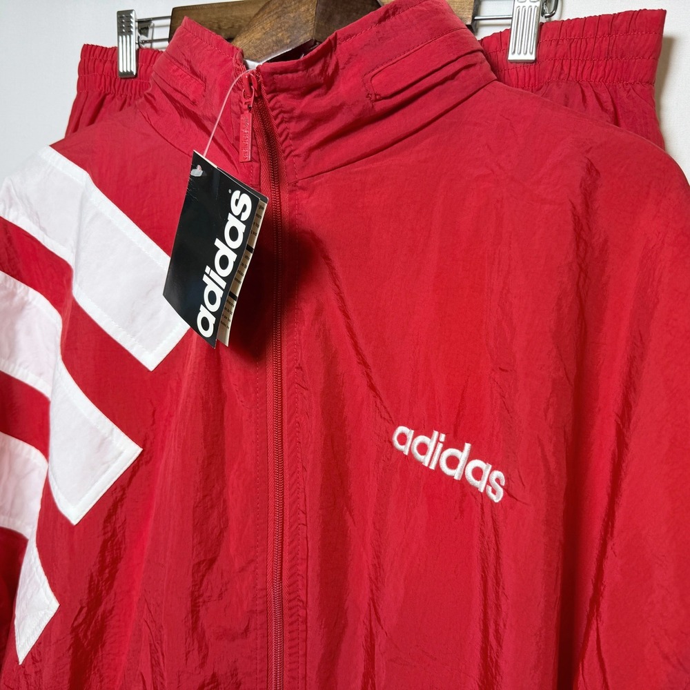 Vintage Adidas Tracksuit Red White Nylon Windbreaker Pants Set XL NWT 80s 90s